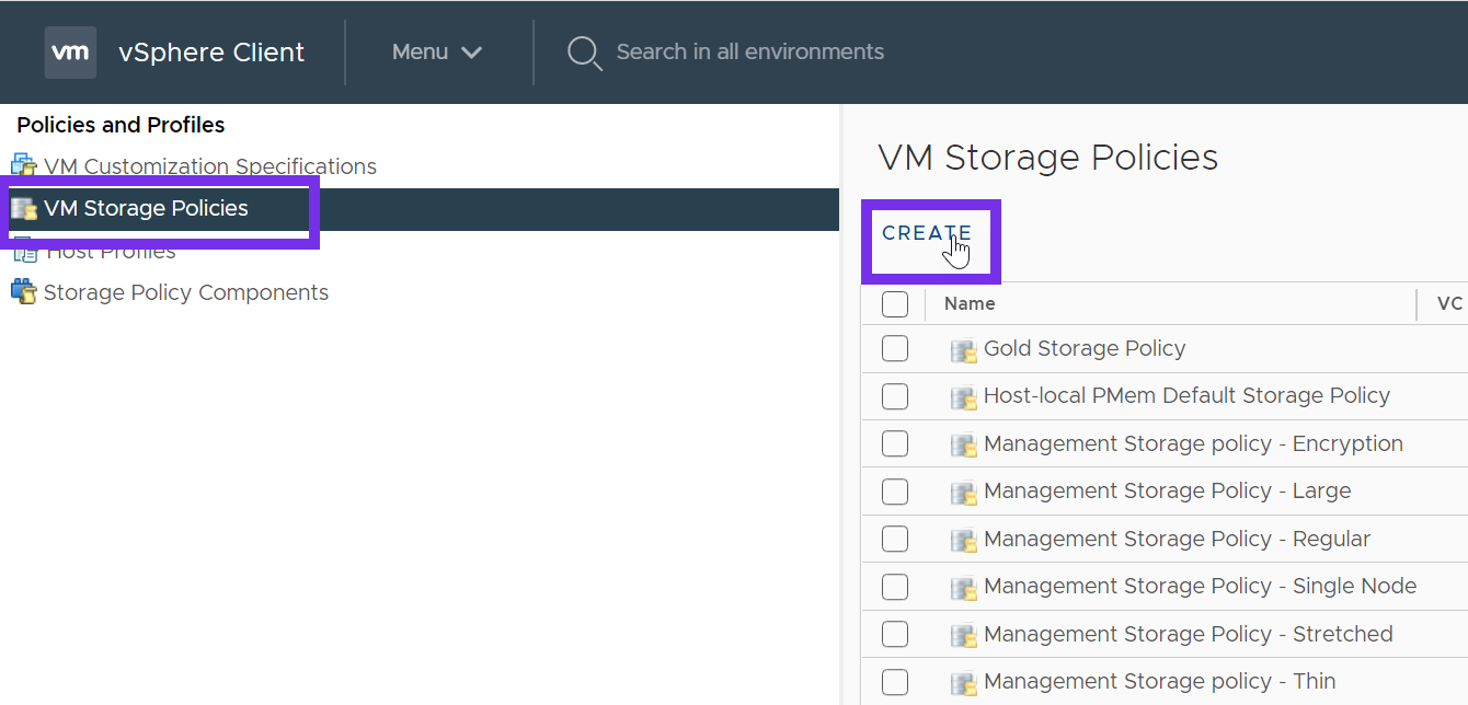 Create VM Storage Policy